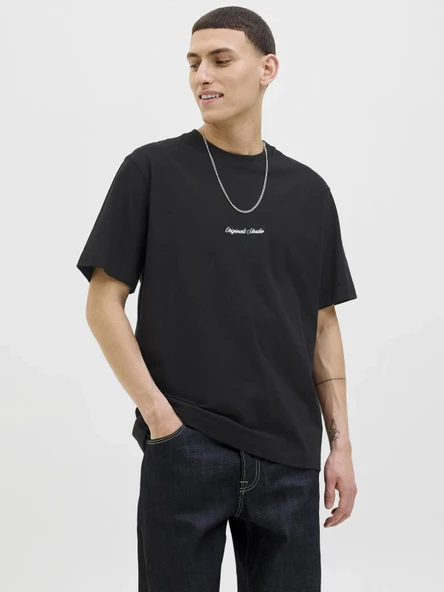 Jack&jones 12282892 0 Yaka Erkek Tshirt - Siyah ürün görseli 1