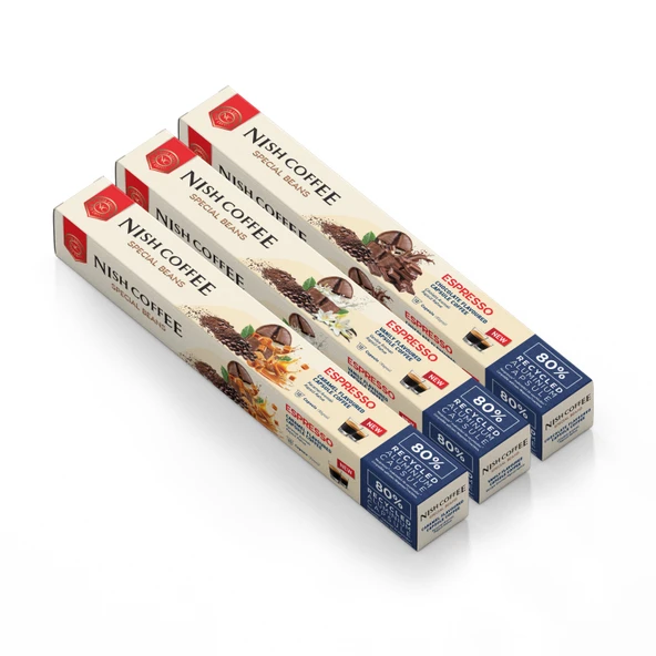 Nish Coffee Aromalı Kapsül Kahve 3'lü Set (Karamel-Vanilya-Çikolata) - 30 Adet ürün görseli 1