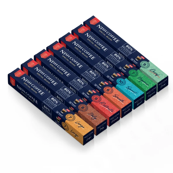 Nish Coffee Nespresso Uyumlu Kapsül Kahve 7'li Set (Lungo,Italy,Risteretto,Smooth,Sport,Organik,Decaf)-70 Adet ürün görseli 1