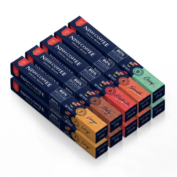 Nish Coffee Nespresso Uyumlu Kapsül Kahve 10'lu Set (2xLungo,2xItaly,2xRisteretto,2xSmooth,2xDecaf)-100 Adet ürün görseli 1