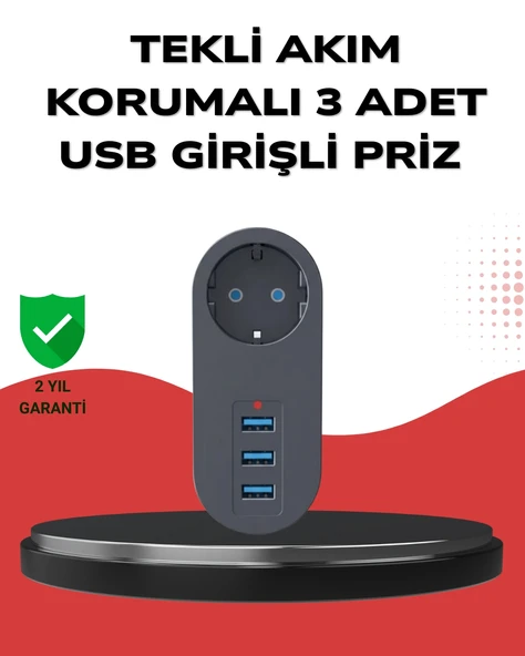 Isıya Dayanıklı 3 USB Portlu Güvenlikli Priz – Akıllı Enerji Yönetimi ürün görseli 1