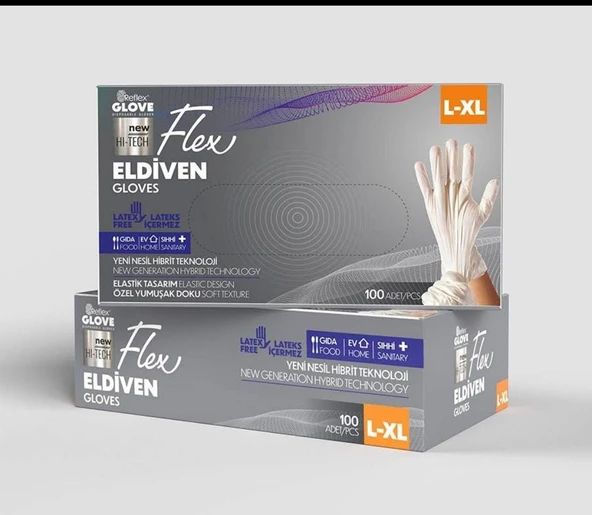 ŞeyliŞeyler Reflex Flex Pudrasız Eldiven L-Xl 100 lü 5 Paket ürün görseli 1