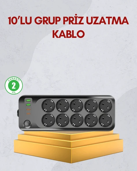 10 Prizli Uzatma Kablosu Termal Koruma USB Type-C Hızlı Şarj 2500W ürün görseli 1