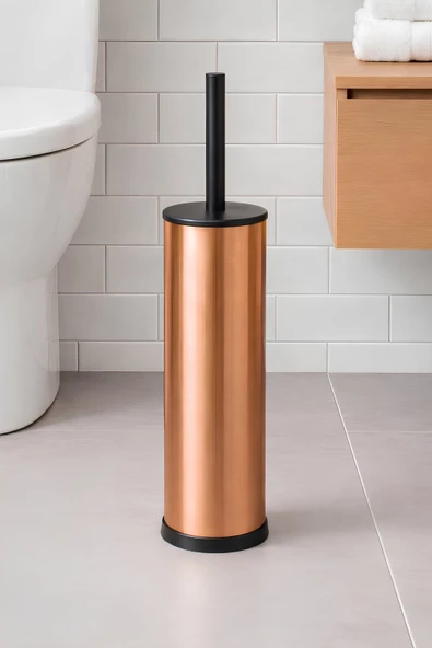 Metal Tuvalet Fırçası - Modern Banyo Klozet Fırça Takımı - Kapaklı Tasarım Titan Bakır 7000 ürün görseli 1