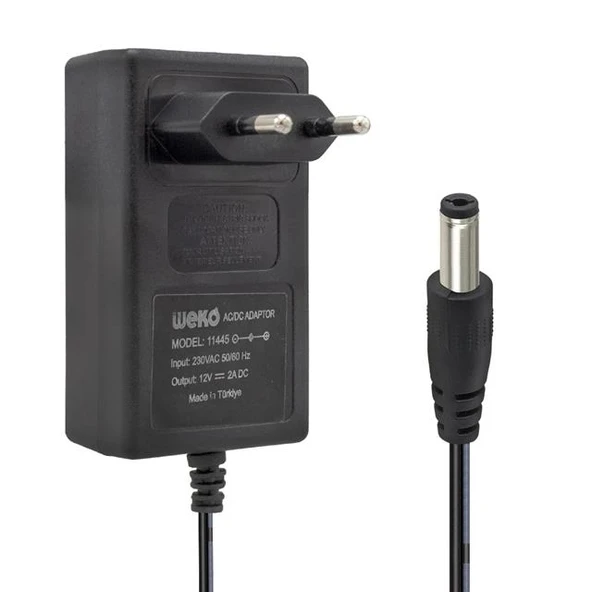 Weko 12 Volt 2 Amper 24 Watt Plastik Kasa Priz Tipi Adaptör (5.5x2.5 Uçlu) ürün görseli 1
