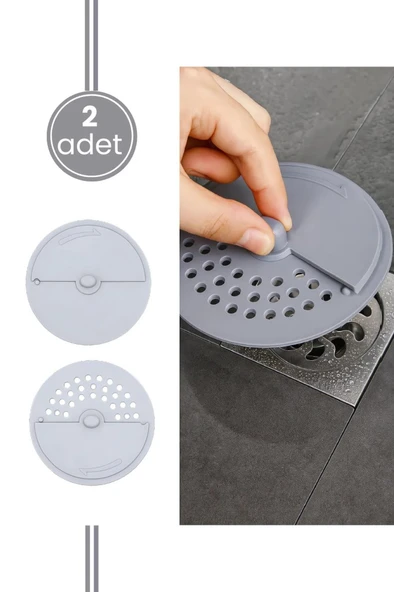2 Adet Lavabo Süzgeci, Çevirmeli Kapak Koku Önleyici Mutfak Banyo Küvet Gider Tapası 2’li Set Gri ürün görseli 1