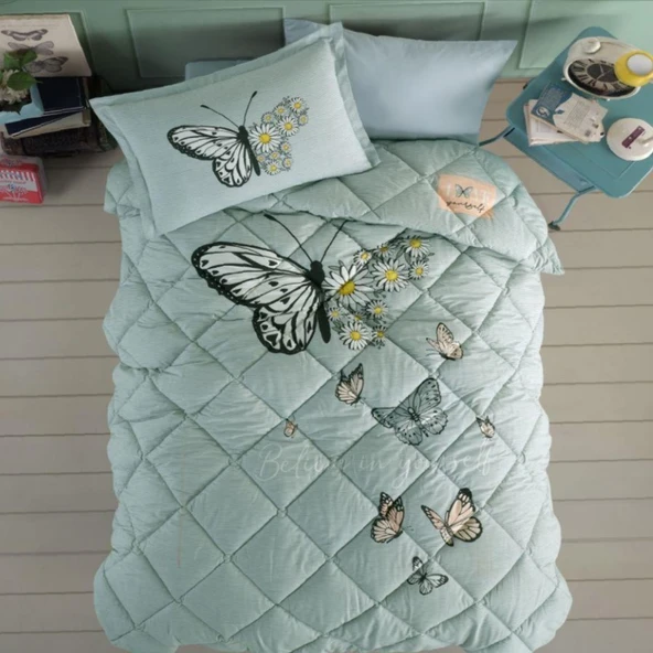 Clasy Tek Kişilik Yorgan Seti Uyku Seti Daisy Love V1 Mint ürün görseli 1
