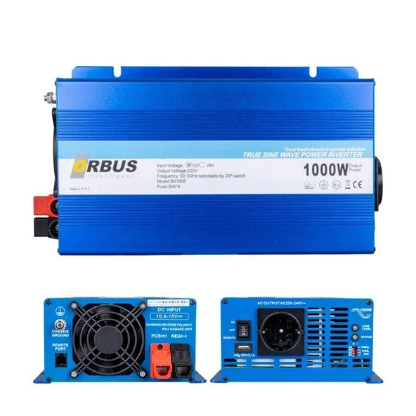 Orbus OTS1000W 12 Volt 1000 Watt Tam Sinüs İnvertör ürün görseli 1