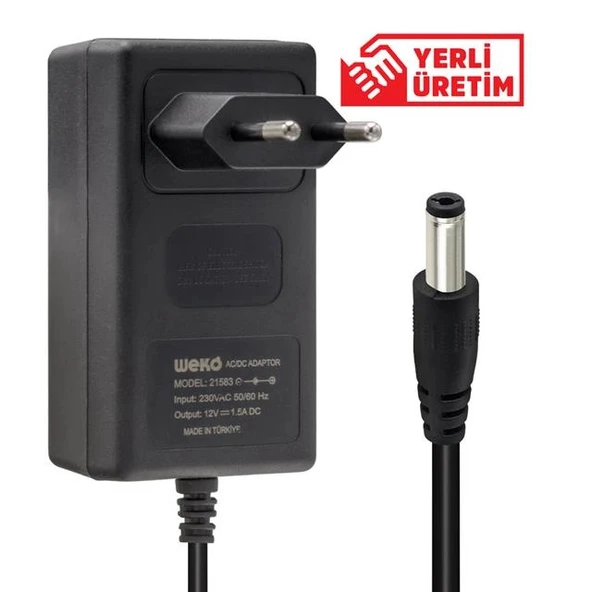 Weko 12 Volt - 1.5 Amper 5.5*2.5 Uçlu Yerli Üretim Plastik Kasa Priz Tipi Adaptör ürün görseli 1
