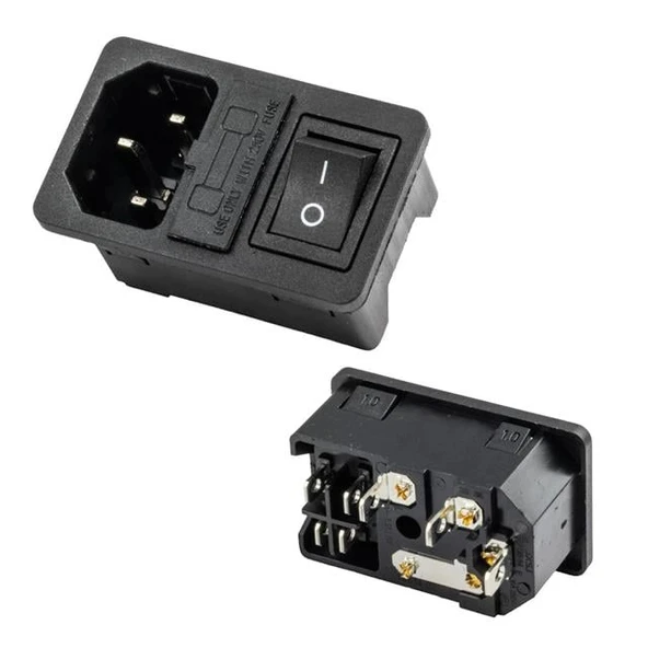 PowerMaster IC-214A-S C14 Power Soket Erkek Anahtarlı+Fuseli Kulaksız UL Sertifikalı ürün görseli 1
