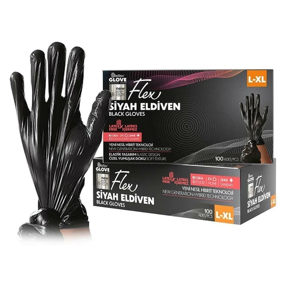ŞeyliŞeyler Reflex Flex Pudrasız Eldiven Siyah L-XL 100’lü 10 Paket ürün görseli 1