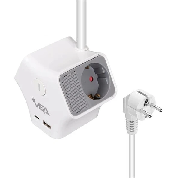 Vea VE-G903YC 3'lü USB+ Type-C Girişli Anahtarlı 1.5 Metre Grup Priz ürün görseli 1