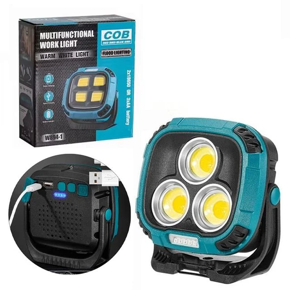 PowerMaster MX-W891 4000K - 7000K - Kırmızı 3 COB Ledli 30 Watt Çok Fonksiyonlu Çalışma Lambası (PowerBank) ürün görseli 1