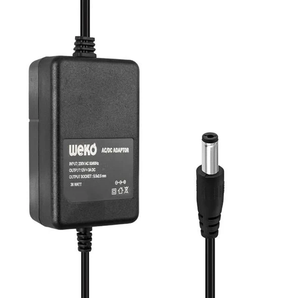 Weko 12 Volt 3 Amper 5.5*2.5 Uçlu Yerli Üretim Plastik Kasa Masaüstü Adaptör ürün görseli 1