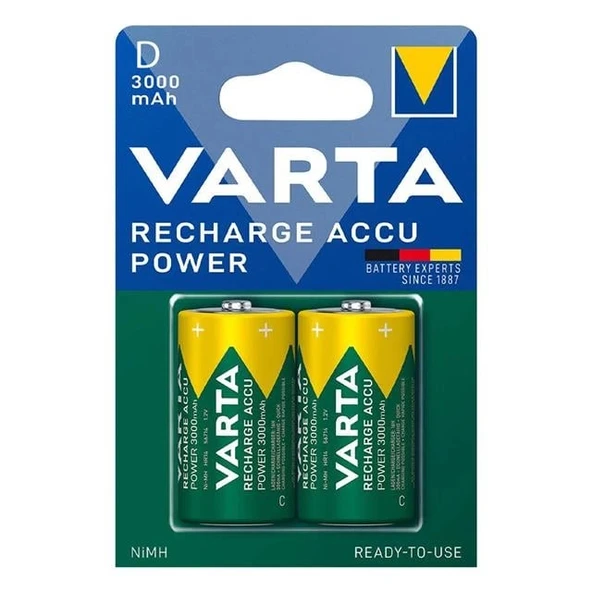Varta 1.2 Volt - 3000 mAh Ni-MH Büyük D Boy Şarjlı Pil 2'li Paket ürün görseli 1