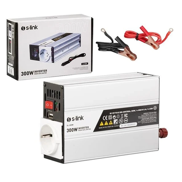 S-Link SL-300W 300w Dc12v-Ac230v Çakmaktan Power İnverter ürün görseli 1