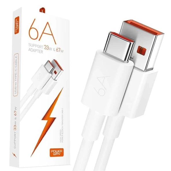Powerway M6 Type-C To USB-A PD 67 Watt 6 Amper 1 Metre Şarj Data Kablosu ürün görseli 1