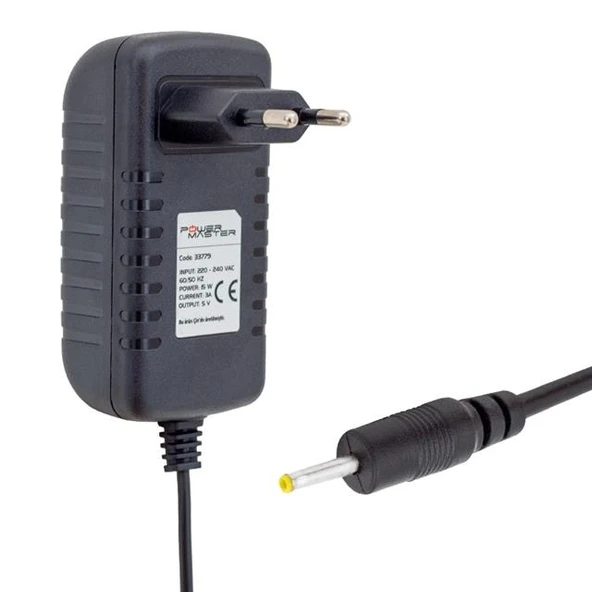 Powermaster PM-33779 5 Volt - 3 Amper 2.5*0.7 Mm Uçlu Plastik Kasa Priz Tipi Adaptör ürün görseli 1