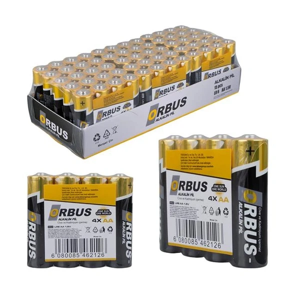 Orbus KLRORB-LR06-4B 1.5V AA 60 Adet 4'lü Paket Alkalin Kalem Pil ürün görseli 1
