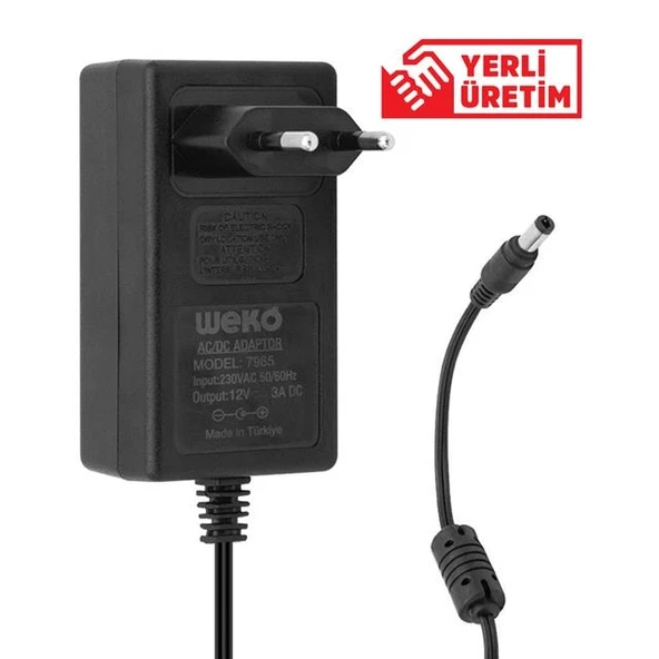 Weko 12 Volt - 3 Amper - 36 Watt 5.5*2.5 Uçlu Plastik Kasa Priz Tip Adaptör ürün görseli 1