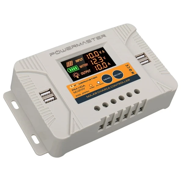 Powermaster PM-40A 12V-24V 40 Amper 4 USB Çıkışlı Dijital Ekranlı Solar Şarj Regülatörü ürün görseli 1