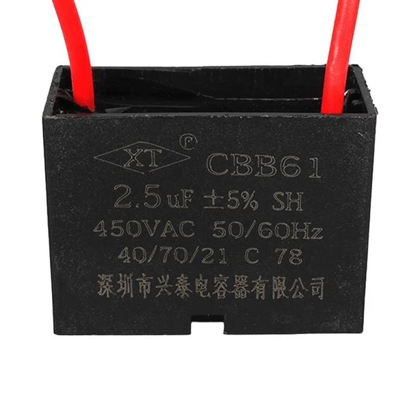 2.5UF 450VAC Siyah 10cm Kablolu Kare Tip Kutupsuz Kondansatör ürün görseli 1