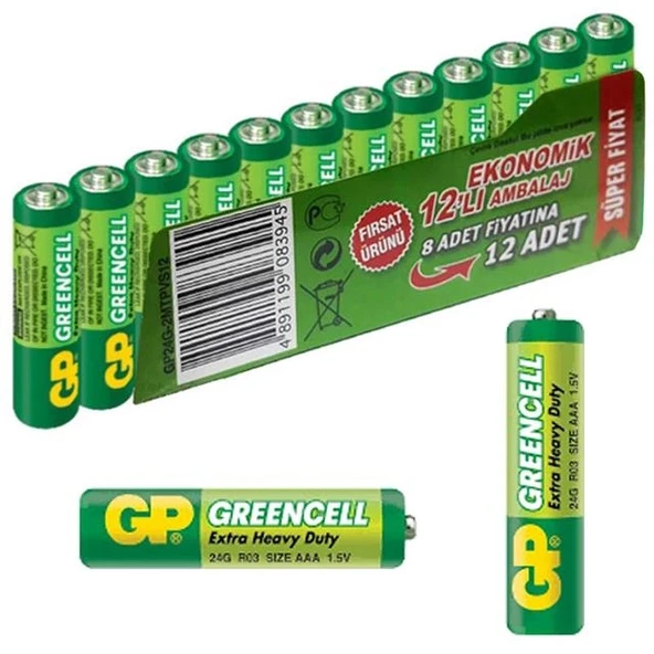 GP İnce AAA 12'li Kalem Pil 24G-VS12 ürün görseli 1