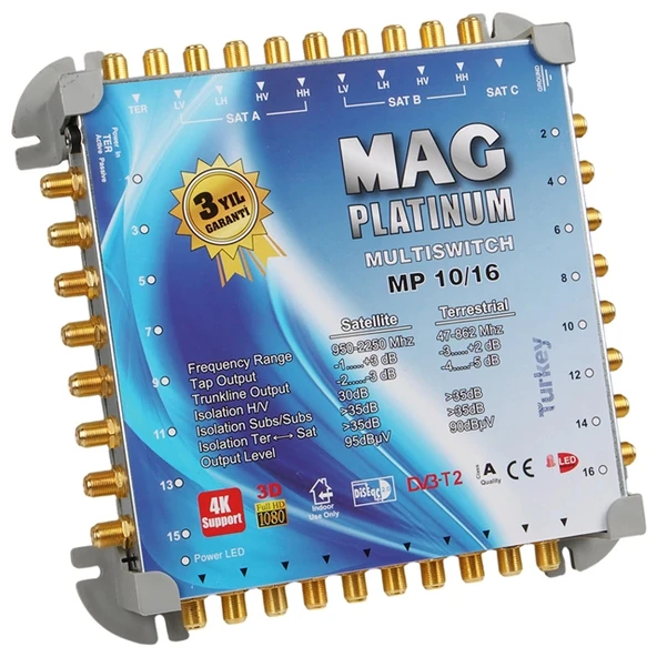 MAG Platinum MP 10/16 Multiswitch - 10 Giriş 16 Çıkışlı Merkezi Uydu Santrali Hybrid 4K ve 3D Destekli ürün görseli 1