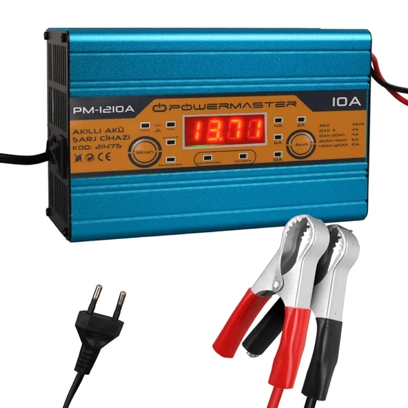 Powermaster PM-1210A 12 Volt Max 10 Amper LCD Ekranlı Akıllı Akü Şarj Cihazı ürün görseli 1