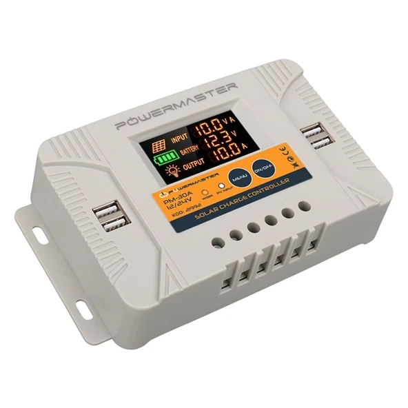 Powermaster PM-30A 12V-24V 30 Amper 4 USB Çıkışlı Dijital Ekranlı Solar Şarj Regülatörü ürün görseli 1