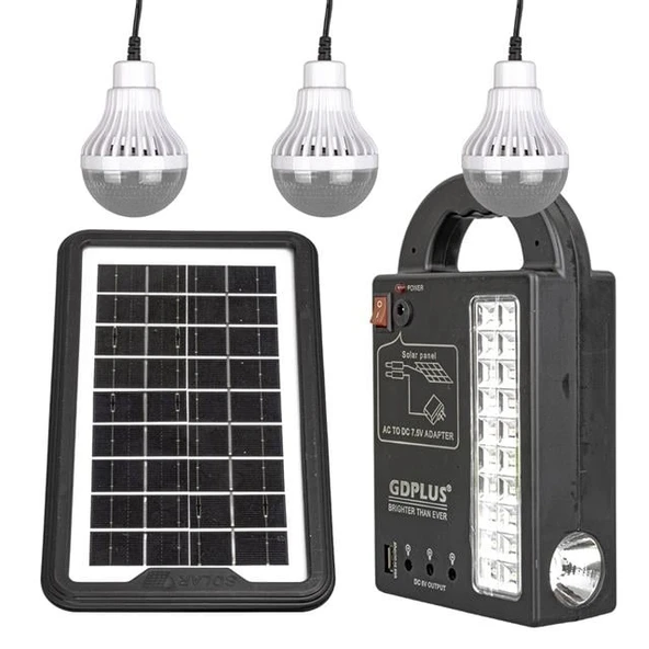 PowerMaster GD-999 Güneş Enerjili Solar Aydınlatma Sistemi 3 Ampullü Powerbank Özellikli Taşınabilir Kamp Seti ürün görseli 1