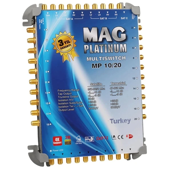 MAG Platinum MP 10/20 Multiswitch - 10 Giriş 20 Çıkışlı Merkezi Uydu Santrali Hybrid 4K ve 3D Destekli ürün görseli 1