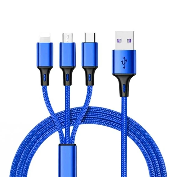 PowerMaster PM-26334 3 IN 1 Mavi 1.2 Metre Şarj Kablosu ürün görseli 1