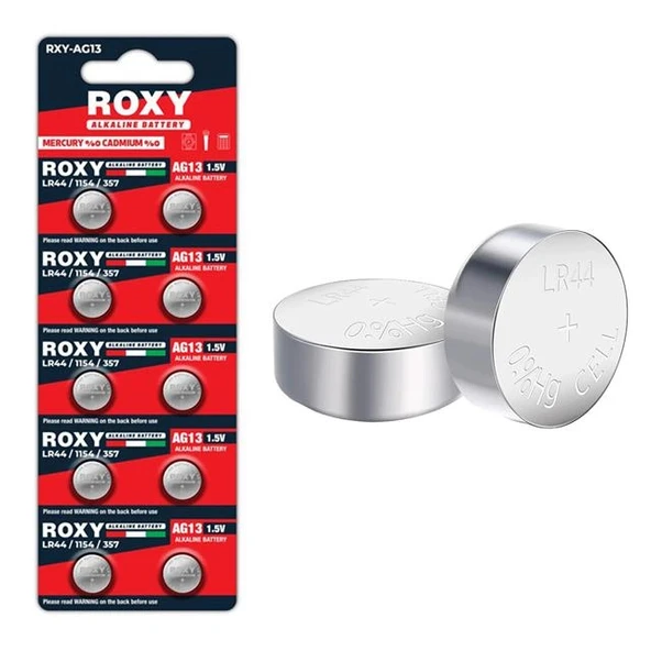Roxy RXY-AG13 LR44/1154/357 1.5 Volt Alkaline Düğme Pil (10'LU Paket) ürün görseli 1