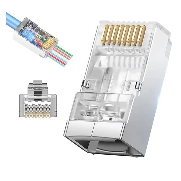 PowerMaster PM-25748 EZ Plug Yeni Nesil 8 Pin Açık Uçlu RJ45 Soket 8P/8C (100’lük Paket) ürün görseli 1