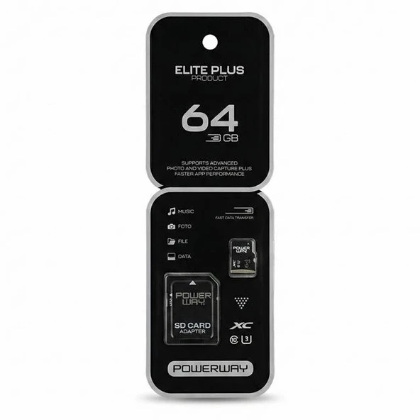 Powerway Elite Plus 64 GB Micro SD Hafıza Kartı ürün görseli 1