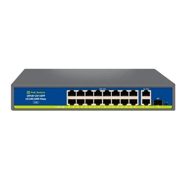 Novacom NVC-HIF1621GBL-C 16 Port 250W Full Gigabit PoE+ SFP Switch Uplink Metal Kasa ürün görseli 1