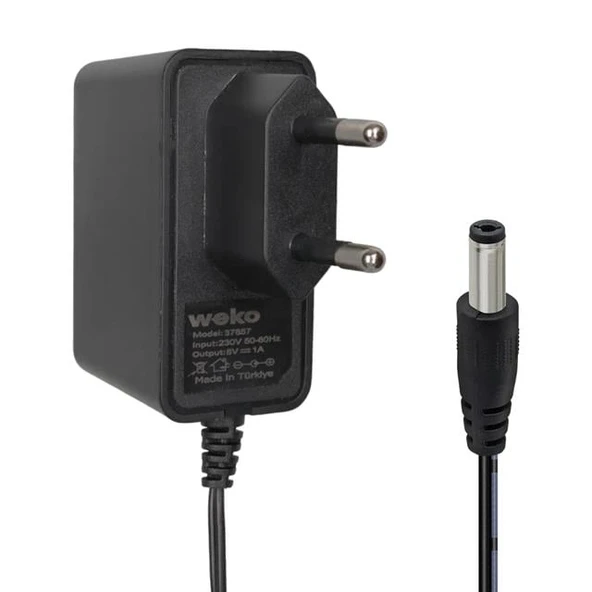 Weko WK-37857 Plastik Kasa 8 Volt - 1  Amper Yerli Üretim 5.5*2.5 Mm Uçlu Priz Tipi Adaptör ürün görseli 1