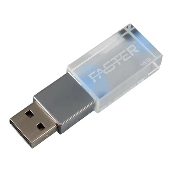 Faster 128 GB Mimi Serisi USB 3.0 Yüksek Hızlı Mavi Işıklı Metal Flash Bellek ürün görseli 1