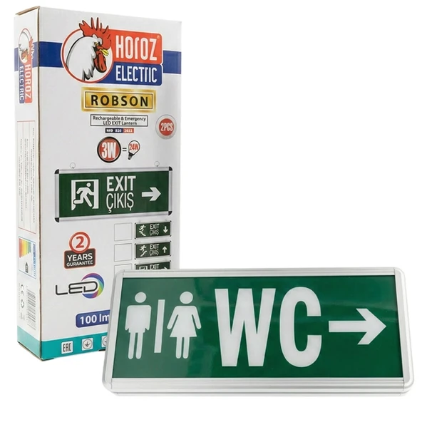 Horoz Robson 3W 160 Lümen Şarjlı WC Sağ Tuvalet Yön Levhası (2'li Paket) ürün görseli 1