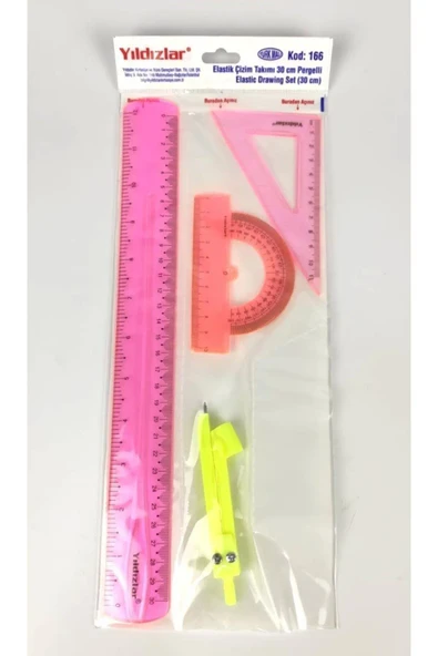 ELASTİK ÇİZİM TAKIMI 30 CM PERGELLİ - Resim 2