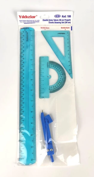 ELASTİK ÇİZİM TAKIMI 30 CM PERGELLİ - Resim 4