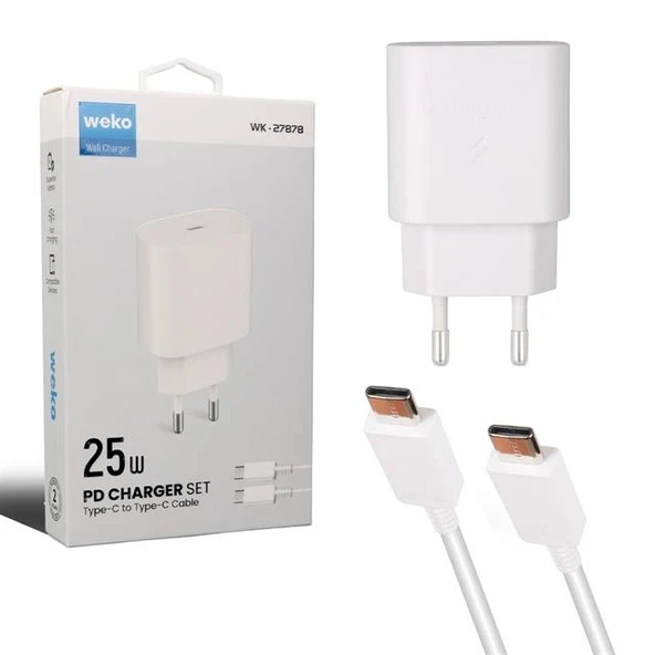 Weko WK-27878 Note10 Beyaz 25 Watt Şarj Başlık Adaptörü + Type-C To Type-C Kablo ürün görseli 1
