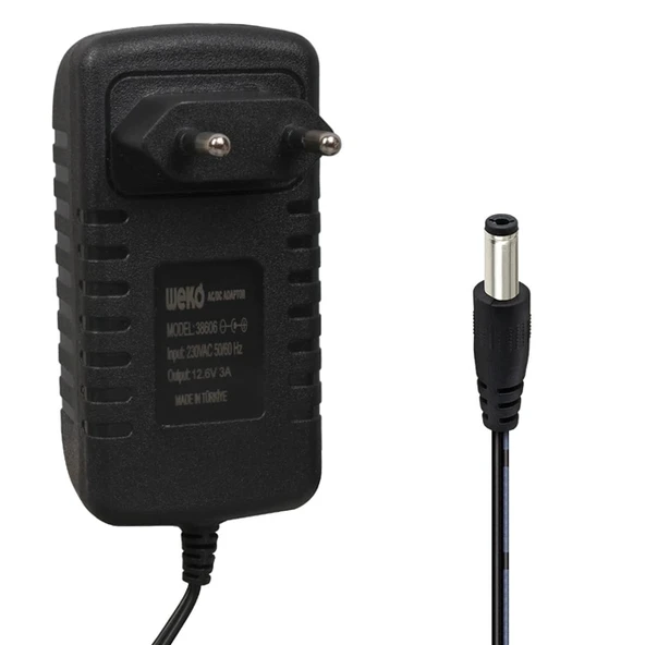 Weko WK-38606 Yerli Üretim 12.6 Volt - 3 Amper 5.5*2.5 Mm Uçlu Ledli Priz Tipi Şarj Adaptörü ürün görseli 1