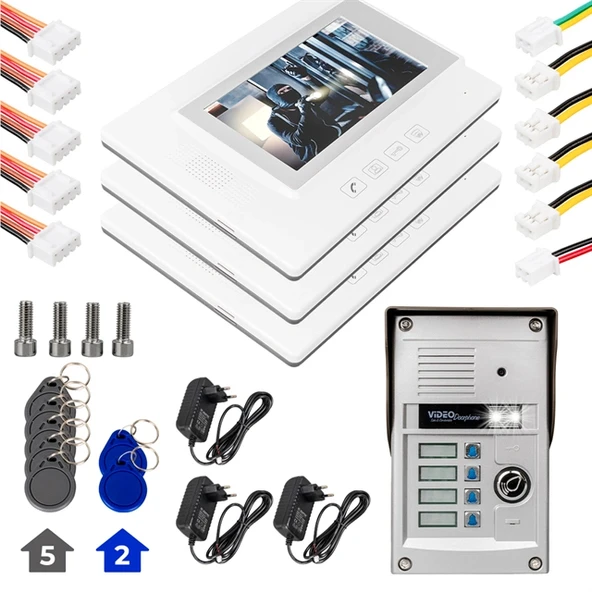 PowerMaster 37T4 3 Daire 7'' NFC Destekli Görüntülü Diafon Kapı Zili Interkom Akıllı Ev Güvenliği Sistemi ürün görseli 1
