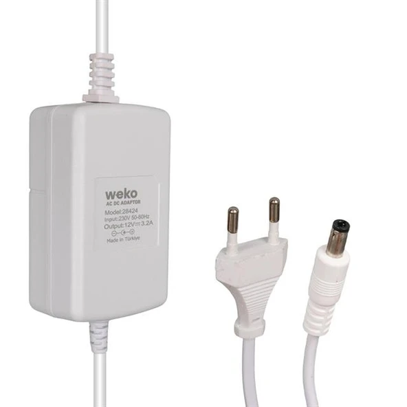 Weko Tottolet 1200 12 Volt - 3.2 Amper 5.5 2.5 Uçlu Yerli Üretim Plastik Kasa Beyaz Masaüstü Adaptör ürün görseli 1