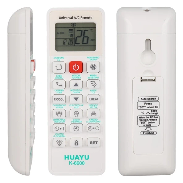 Huayu K-6600 Üniversal Akıllı Klima Kumandası 99% Uyumluluk LCD Ekranlı ürün görseli 1