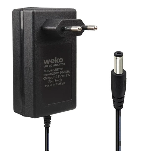 Weko 21 Volt - 2 Amper 5.5*2.5 Mm Uçlu Kırmızı Yeşil Ledli Priz Tipi Şarjlı Matkap Adaptörü ürün görseli 1