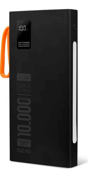 Powerway QC10-PD 10.000 mAh Dahili Kablolu ve Fenerli Hızlı Şarj Power Bank ürün görseli 1