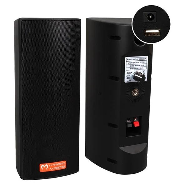 MagicVoice MV-26 2x7.5 CM 50 Watt Komütatörlü Hat Trafolu Siyah Sütun Hoparlör (2'li Takım) ürün görseli 1